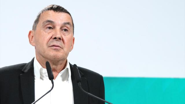 El coordinador de Bildu, Arnaldo Otegi, el lunes en rueda de prensa.