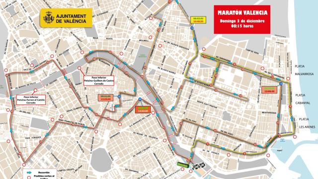 Recorrido de la maratón de Valencia de este domingo. EE