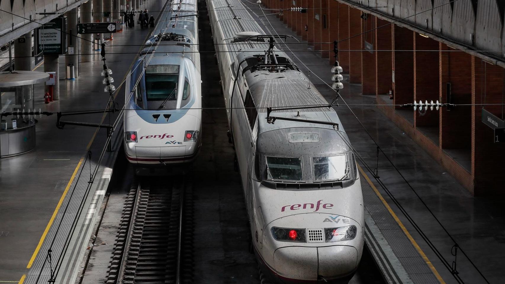Imagen de archivo de dos trenes de Renfe.