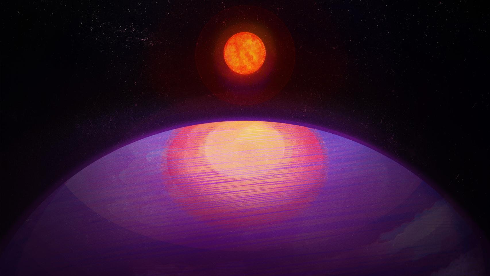La vista desde LHS 3154b hacia la estrella a la que orbita, imaginada por un artista. Penn State.