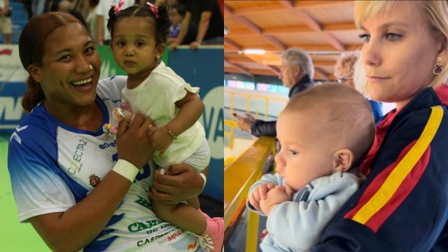 Lorena Téllez con Aila Chloé y Paula Álvarez con Luca