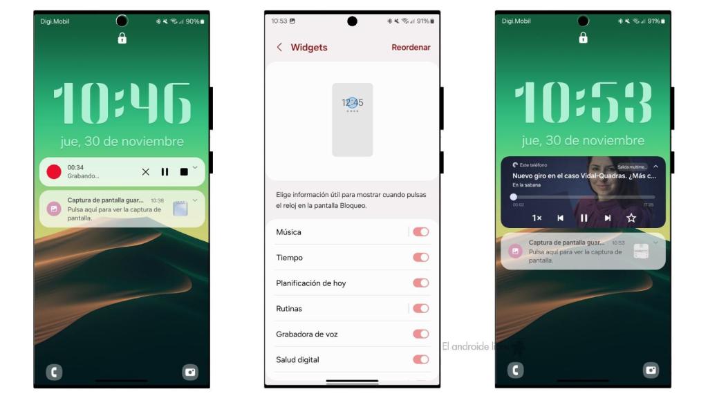 Widgets e información en pantalla de Bloqueo en Samsung