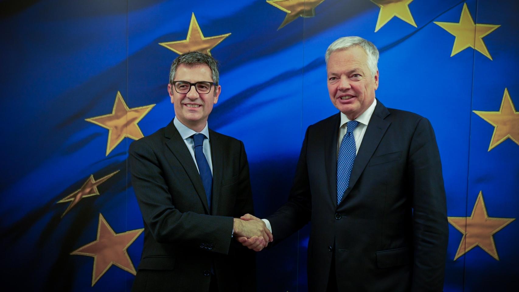 Bolaños y Reynders durante su encuentro en Bruselas.