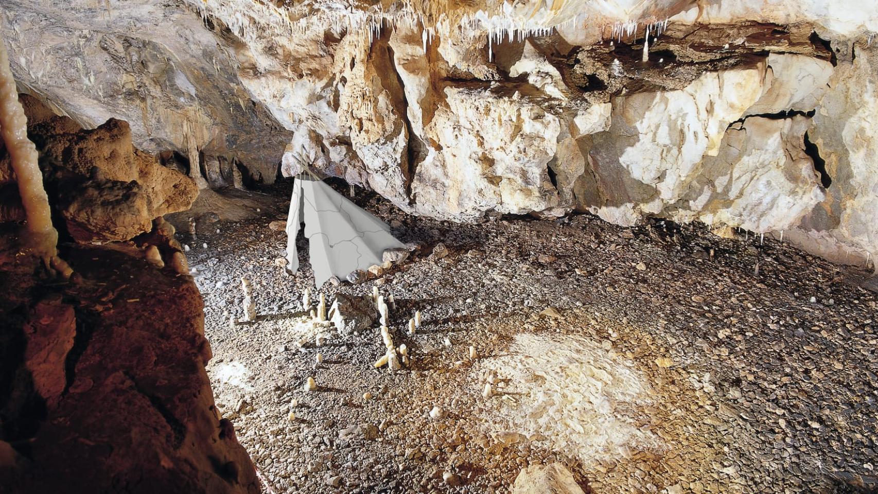 Reconstrucción hipotética del alzado de la cabaña paleolítica.