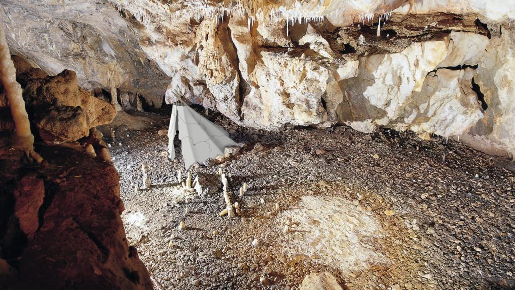 Reconstrucción hipotética del alzado de la cabaña paleolítica.