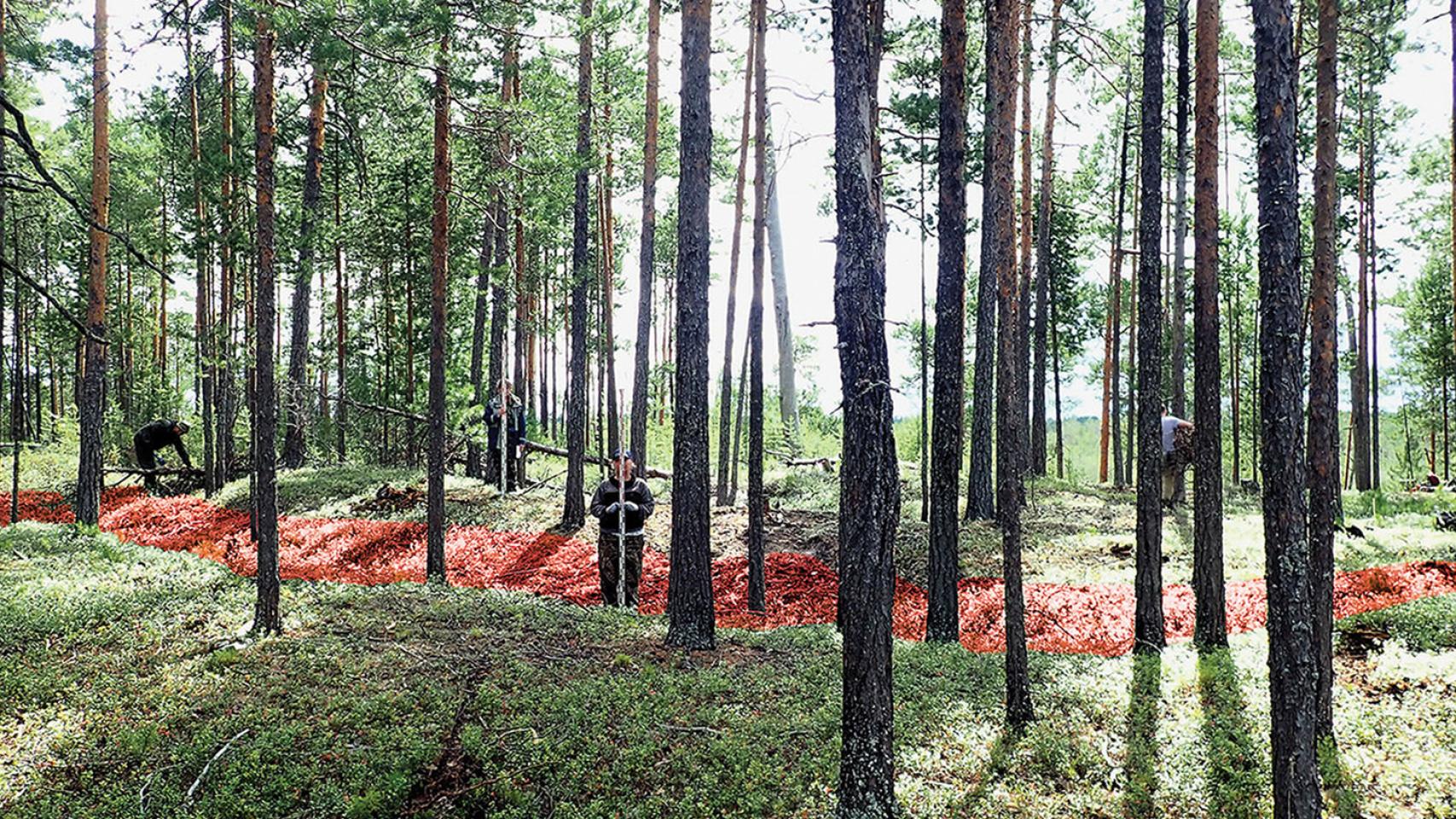 Defensa exterior del asentamiento de Siberia, donde se aprecia un terraplén y una zanja.