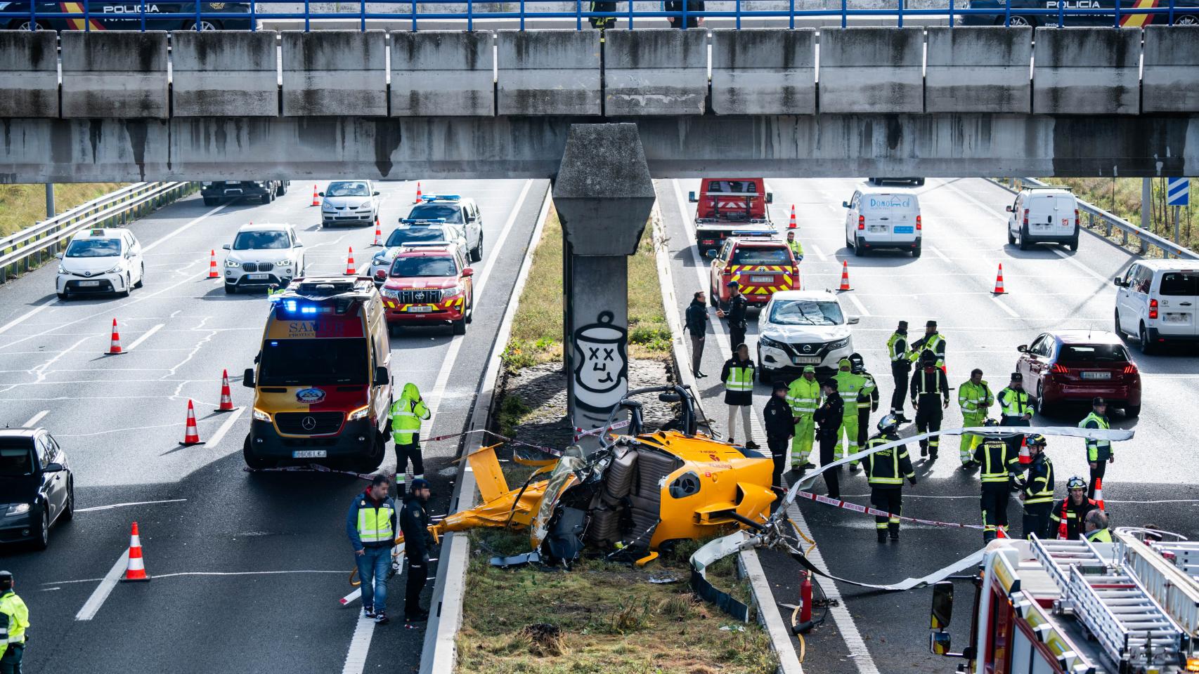 El helicóptero accidentado la mañana de este viernes en la M-40.