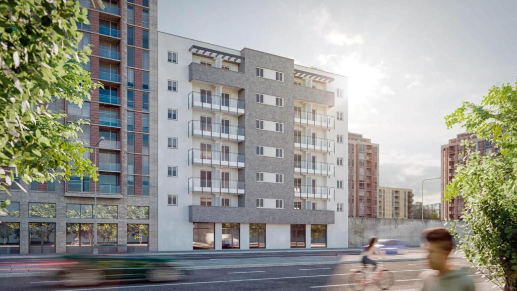 Infografía de la promoción residencial de Construcciones Intxausti en la Avenida Juan XXIII de Málaga.