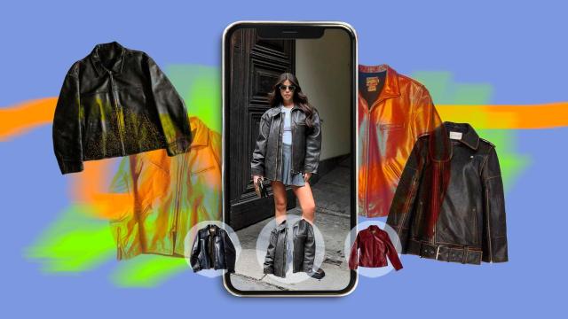 La influencer Violeta Mangriñan con una cazadora biker en un montaje.