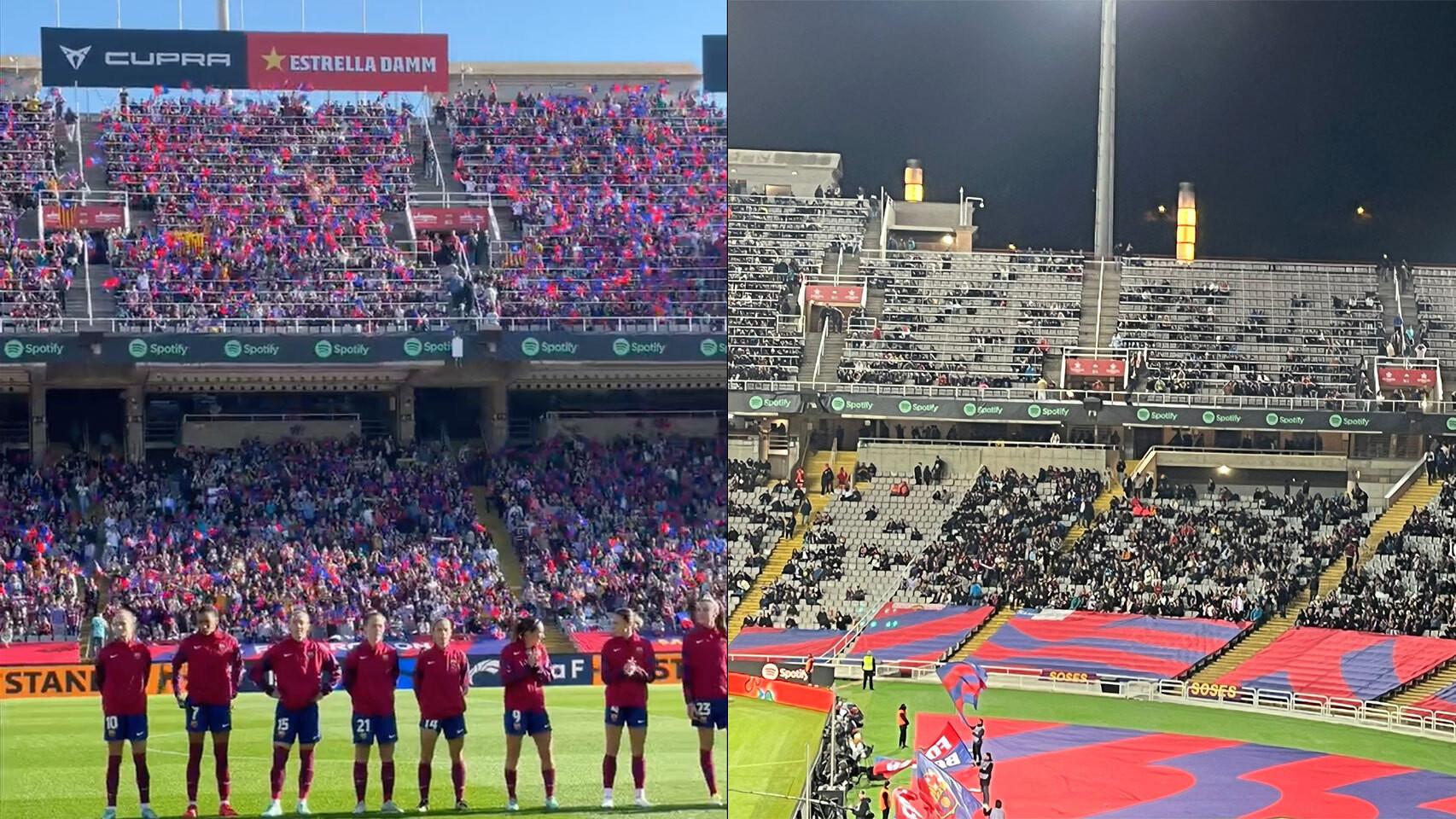 Las gradas de Montjuïc en El Clásico femenino y en el Barça - Atleti