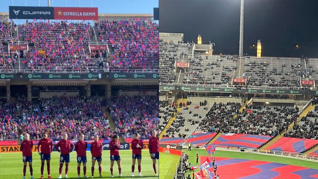 Las gradas de Montjuïc en El Clásico femenino y en el Barça - Atleti