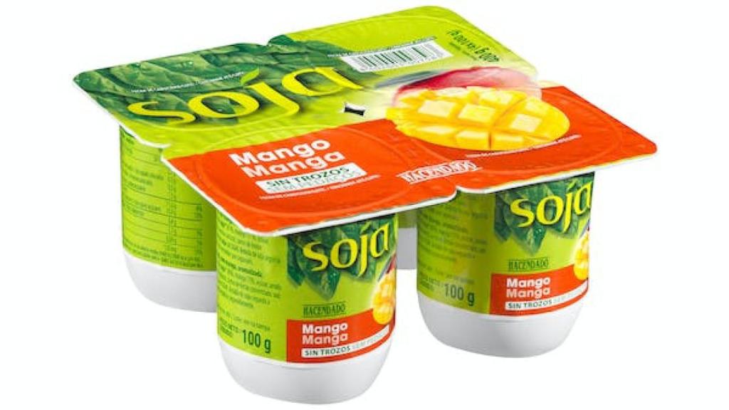 Postre de Soja Hacendado con mango sin trozos.