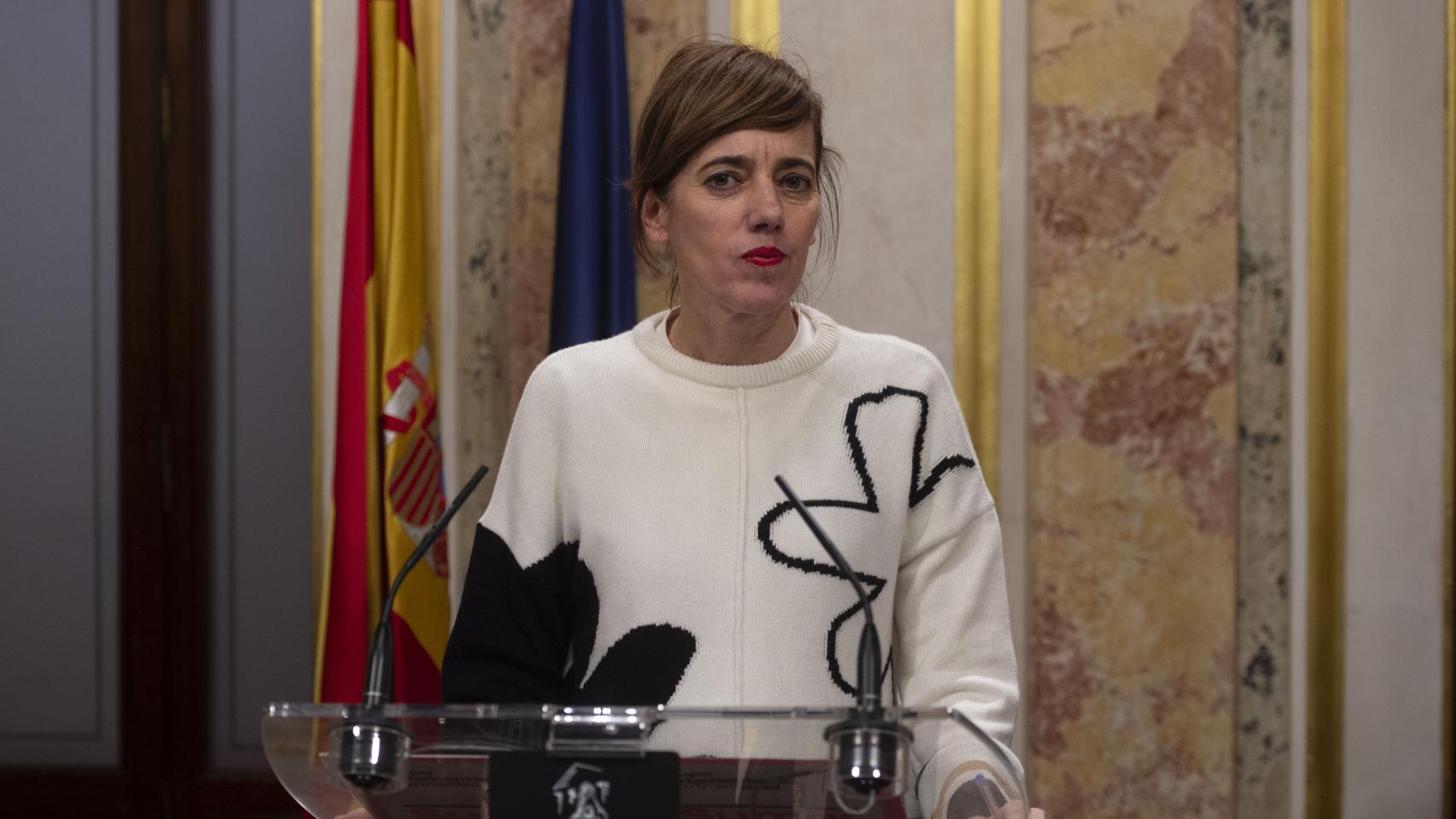 Marta Lois, en la rueda de prensa después de que Podemos haya anunciado su salida a Sumar