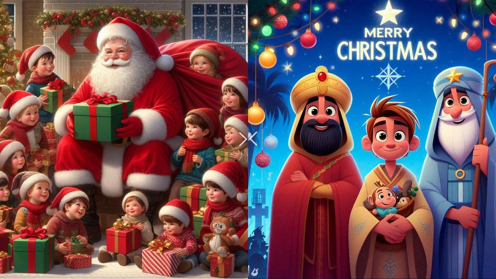 Dos felicitaciones navideñas creadas con DALL-E 3