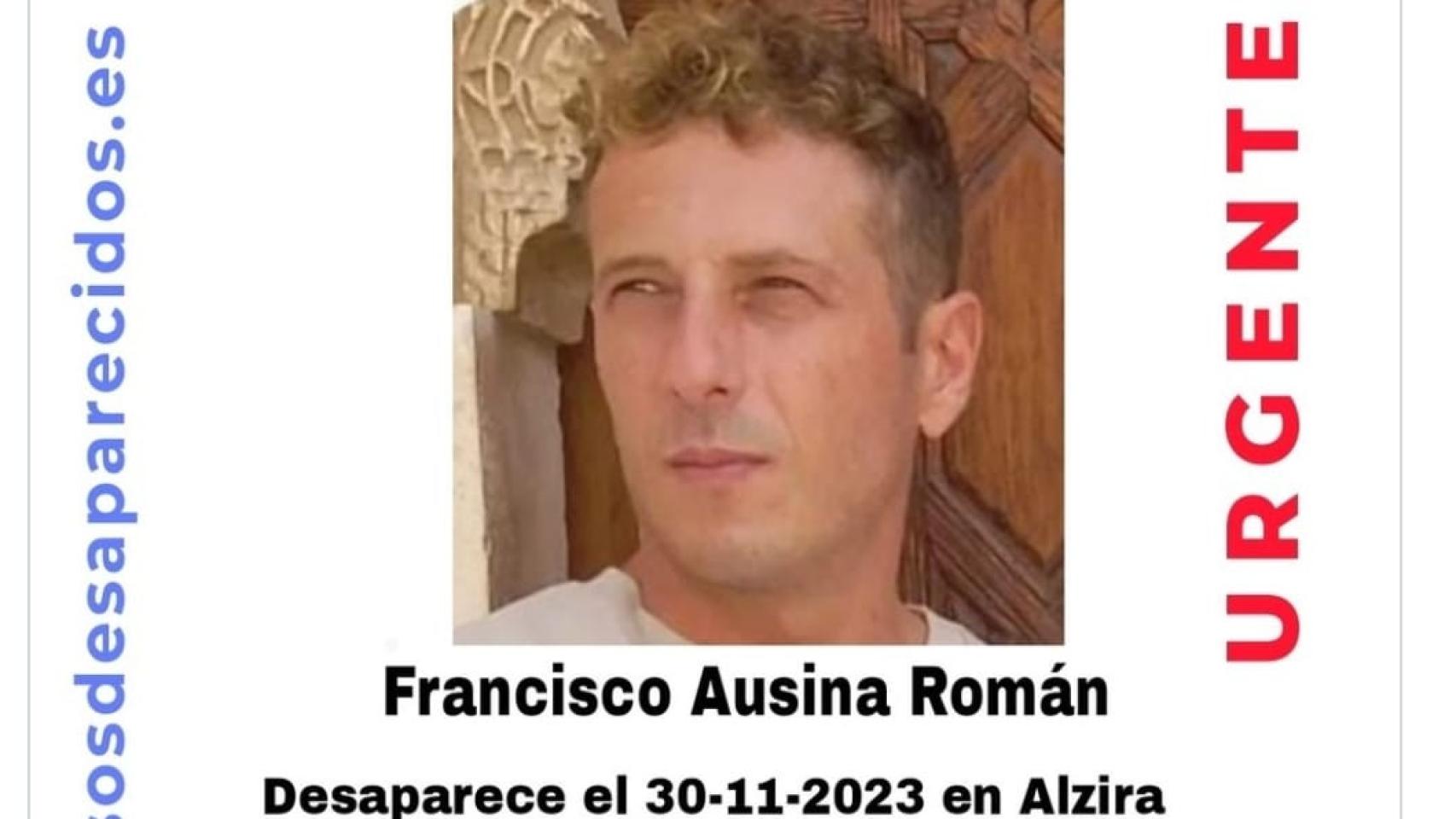 El cartel de SOS Desaparecidos de Fran Ausina, el carnicero de Alcira, al que la Policía Nacional busca desde el jueves.