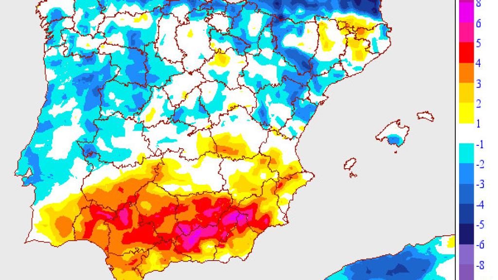 Mapa de calor para el 6 de diciembre de la Aemet.