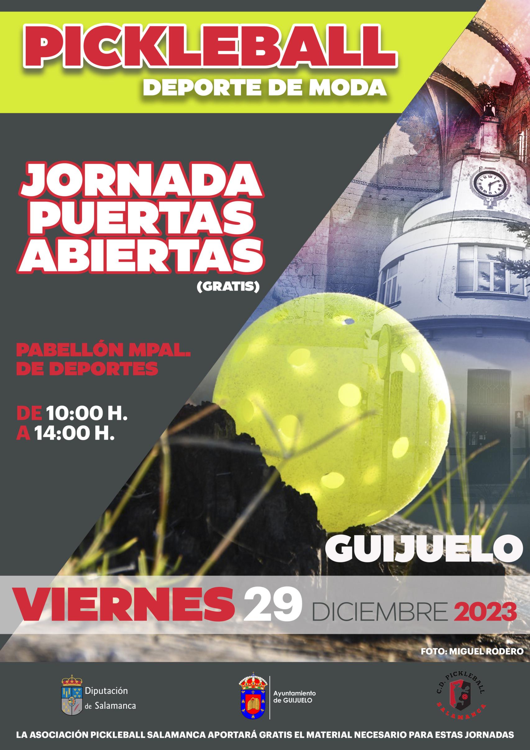 Cartel de la jornada de puertas abiertas de pickleball en Guijuelo