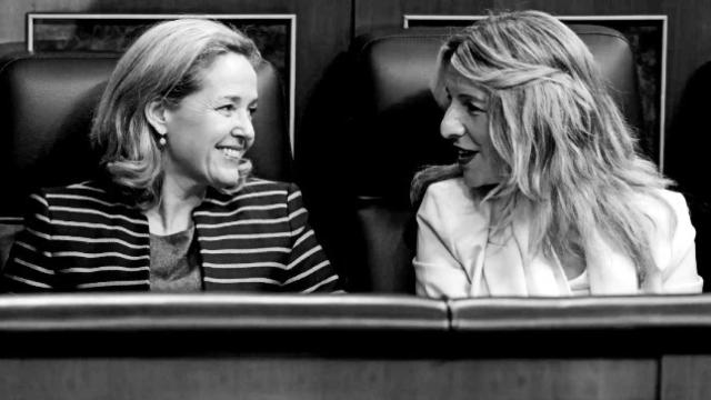 La vicepresidenta primera y ministra de Asuntos Económicos y Transformación Digital, Nadia Calviño, y la vicepresidenta segunda y ministra de Trabajo y Economía Social, Yolanda Díaz.