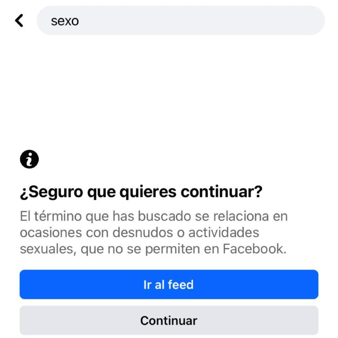 Resultado en Facebook al buscar la palabra sexo