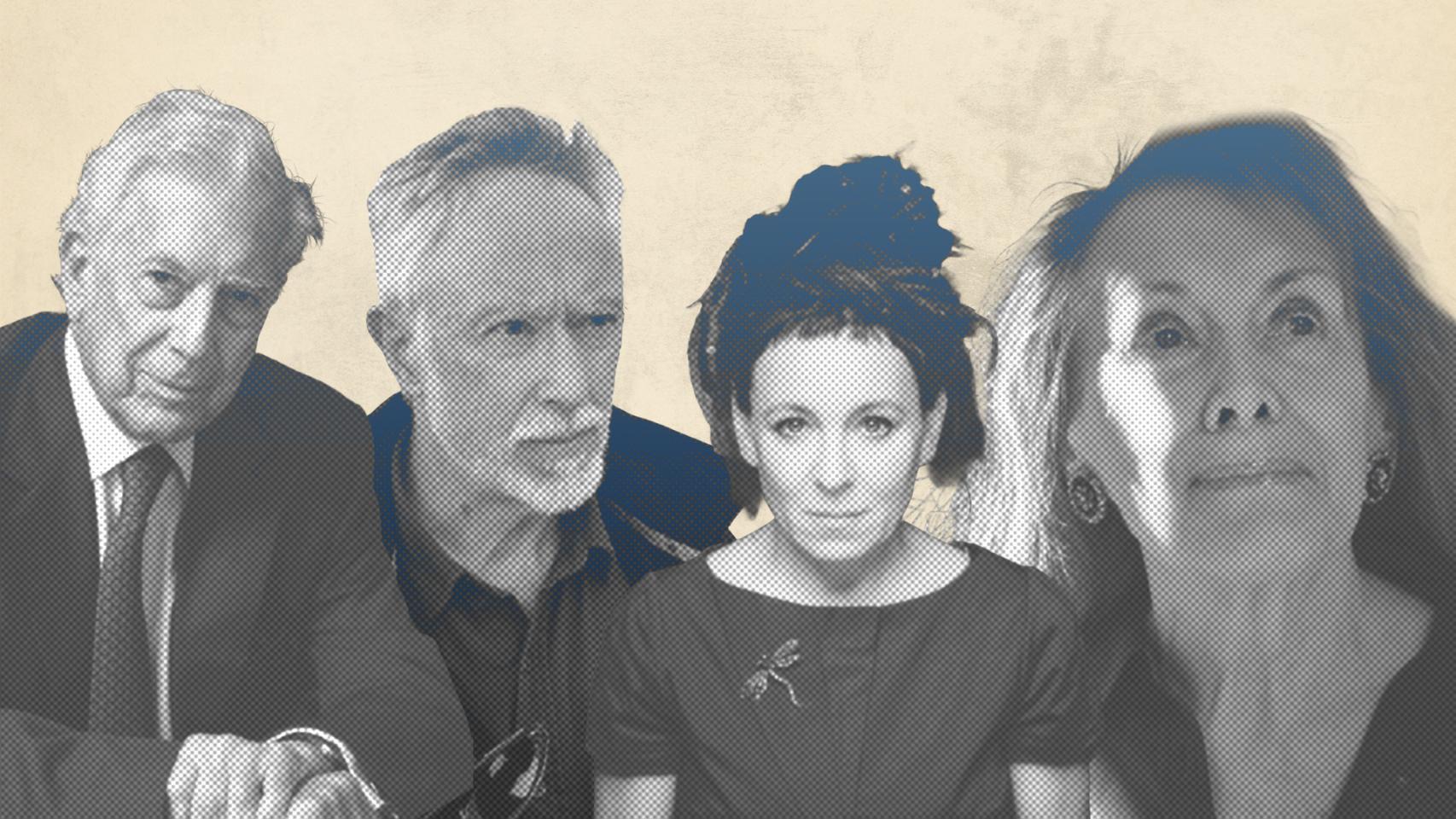 Los escritores Mario Vargas Llosa, J. M. Coetzee, Olga Tokarczuk y Annie Ernaux.