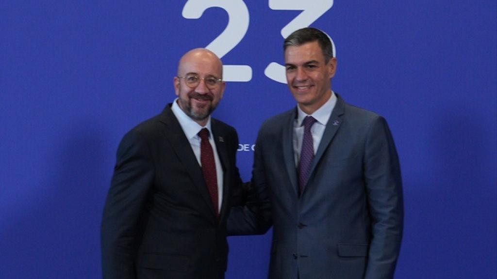Pedro Sánchez y Charles Michel en rueda de prensa.