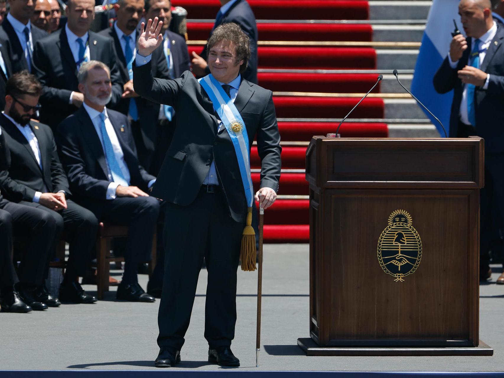 Javier Milei, tras pronunciar su discurso inaugural
