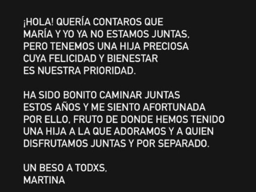 Comunicado de Martina diRosso.