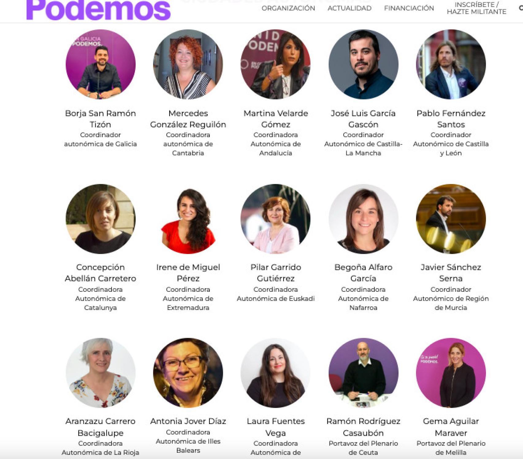Madrid ya no aparece en la web nacional de Podemos.