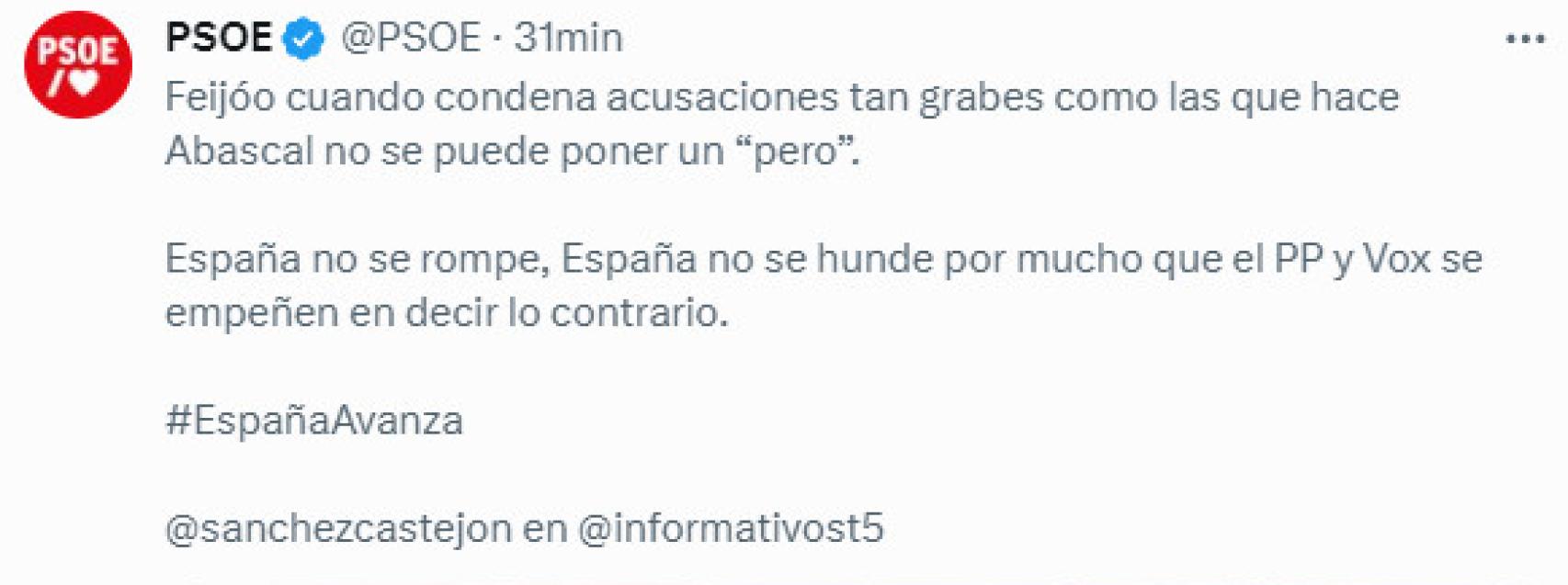 Tuit del PSOE con la falta de ortografía