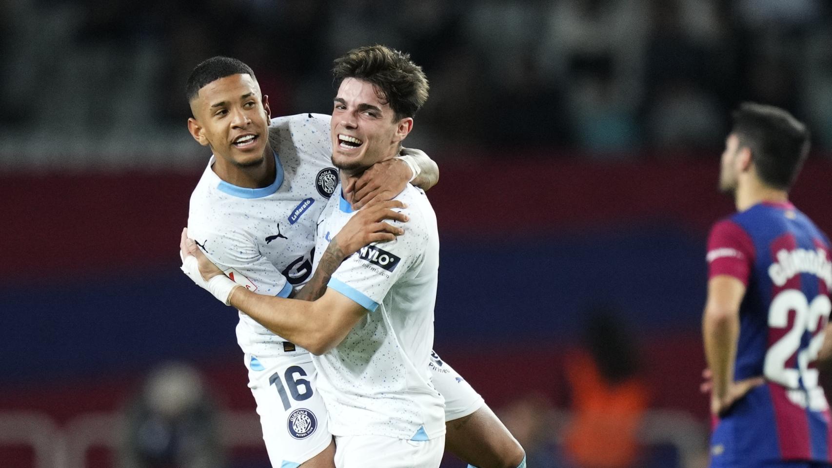Miguel Gutiérrez celebra su gol al FC Barcelona