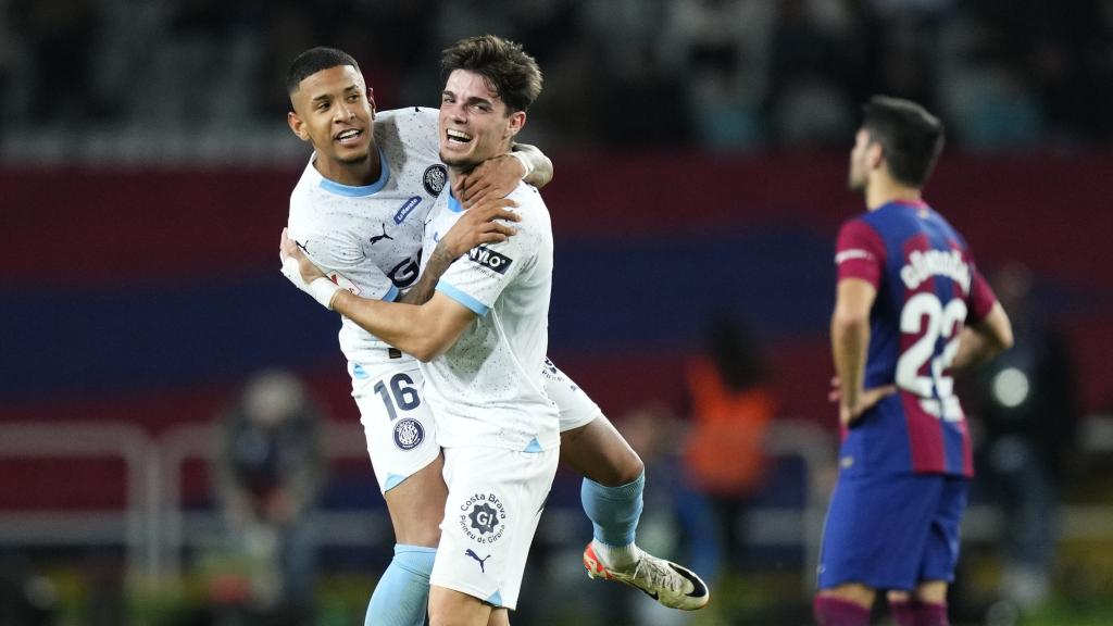 Miguel Gutiérrez celebra su gol al FC Barcelona