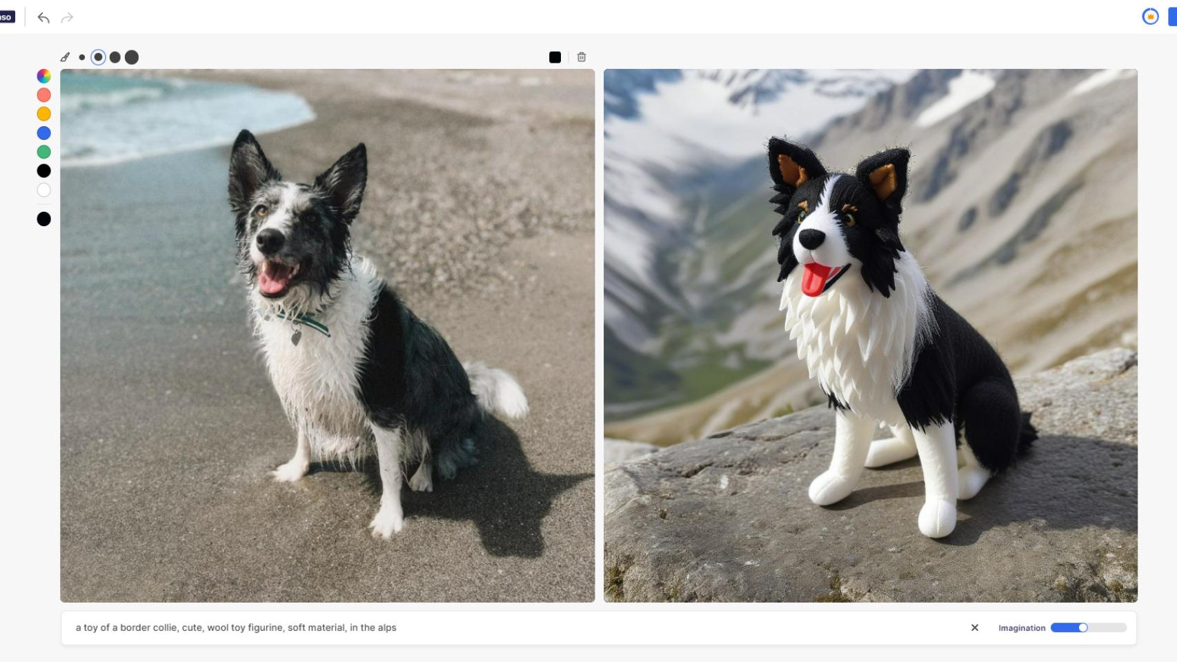 Una fotografía de un perro y su dibujo con la IA de Pikaso.