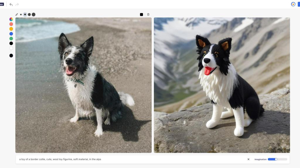 Una fotografía de un perro y su dibujo con la IA de Pikaso.