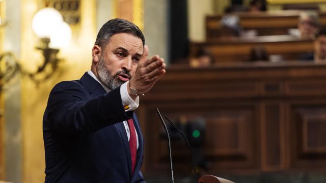 El líder de Vox, Santiago Abascal, este martes en el Pleno del Congreso.
