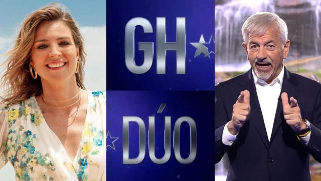 Sandra Barneda en 'La isla de las tentaciones', logo de 'GH Dúo' y Carlos Sobera en 'Supervivientes'.