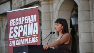 La portavoz del Frente Obrero Sara Rivas durante un acto celebrado en Madrid.
