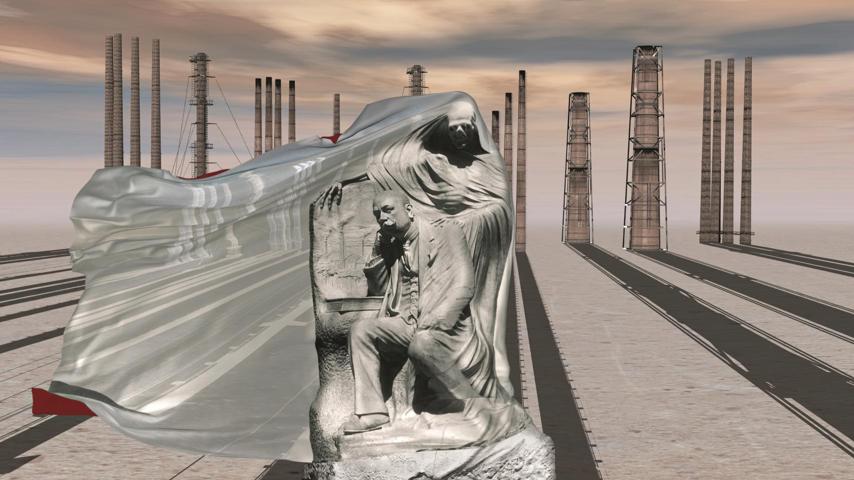 Una de las proyecciones de la puesta en escena de 'La muerte y el industrial'. Foto: María Núñez
