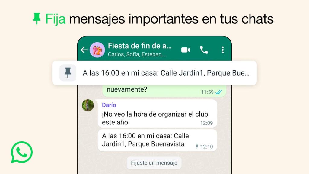 Mensaje fijado en WhatsApp