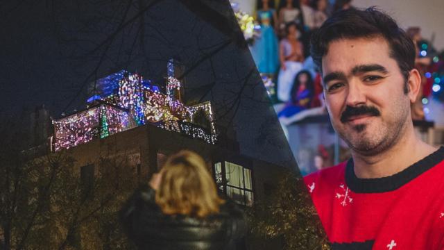 Rafael Olmedo, vecino de Carabanchel, y su ático cuidadosamente iluminado.