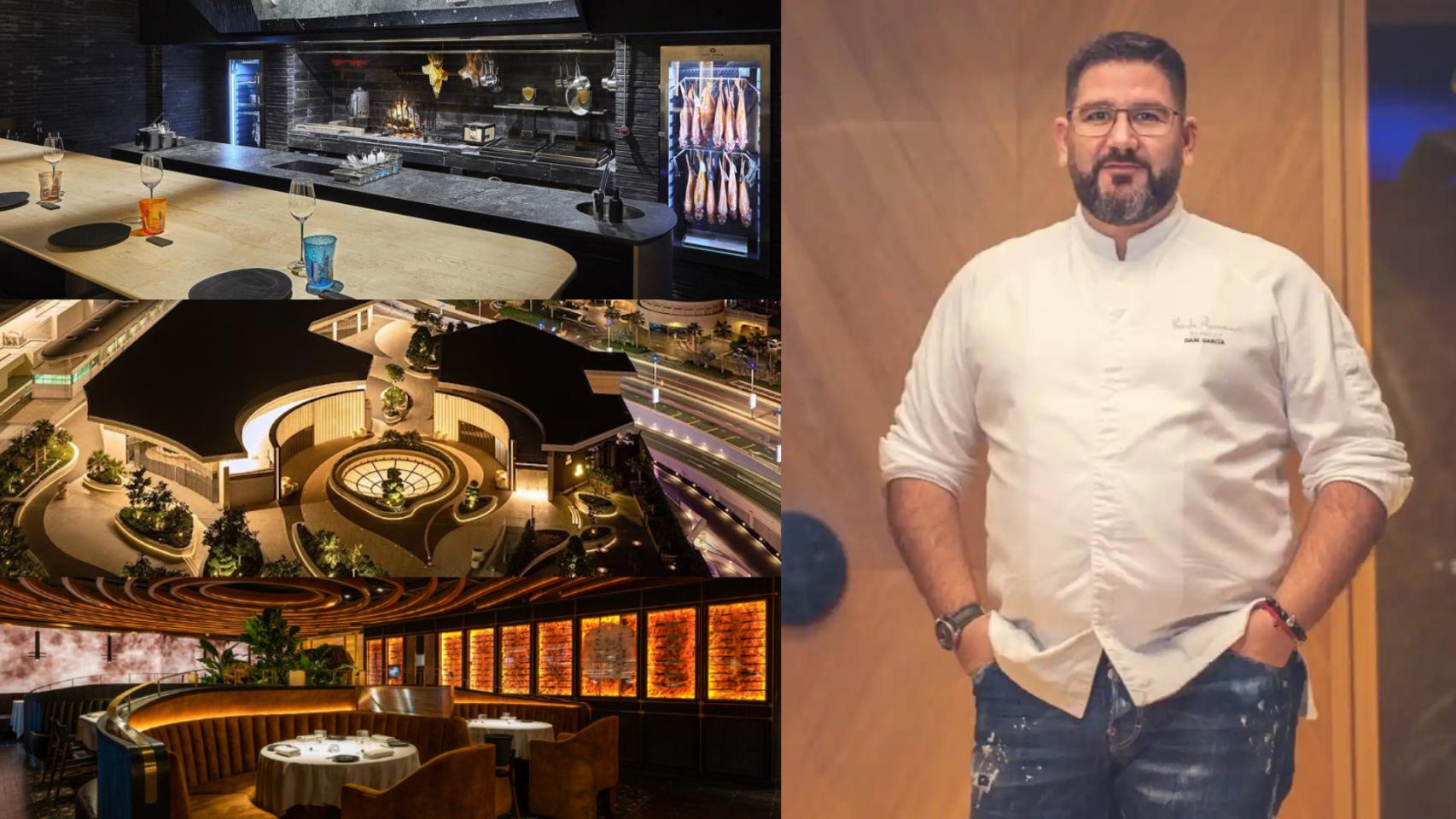 Dani García e imágenes de dos restaurantes (Smoked Room y Leña) y el hotel donde irán ubicados.