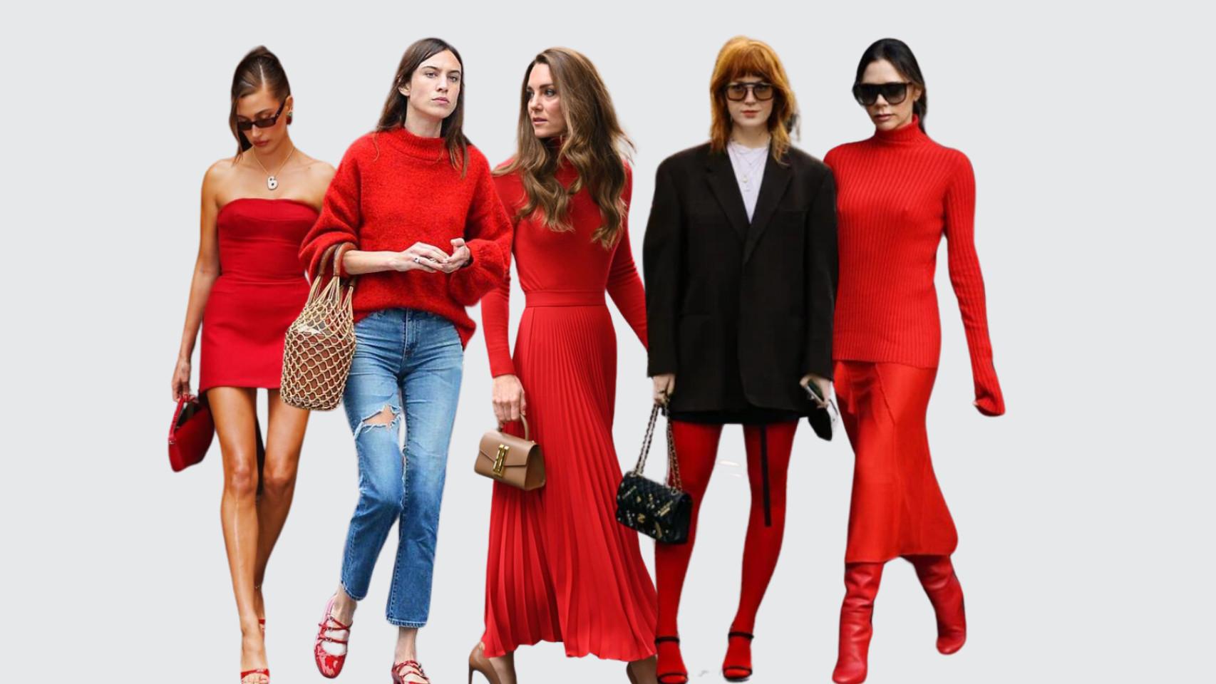 Montaje celebrities looks con prendas rojas