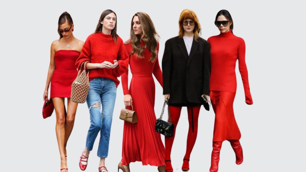 Montaje celebrities looks con prendas rojas