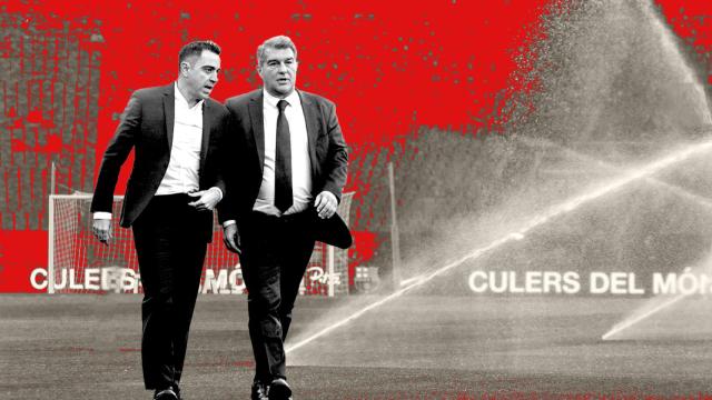 Xavi Hernández y Joan Laporta, en un fotomontaje