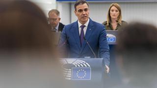 Pedro Sánchez, presidente del Gobierno, se dirige al pleno del Parlamento Europeo, en Estrasburgo.