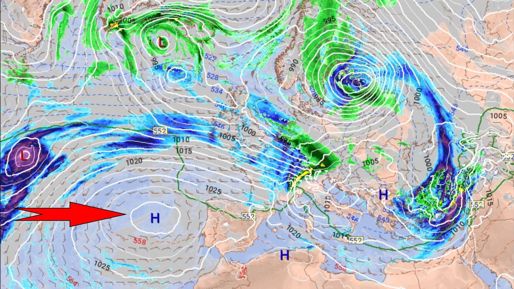 El anticiclón que dominará las últimas semanas de diciembre. Meteored.