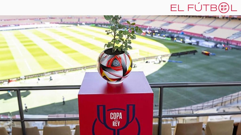 La imagen de un árbol creciendo dentro de un balón de fútbol