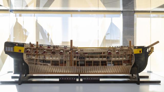 Maqueta de la fragata de Nuestra Señora de las Mercedes expuesta en la muestra que acoge el ARQVA.