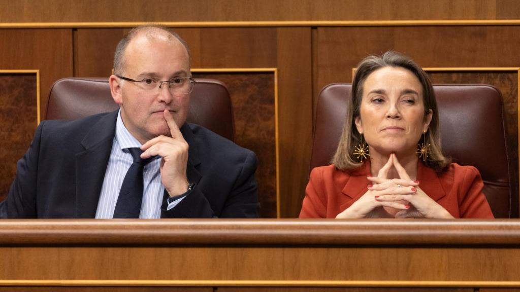 El portavoz del PP en el Congreso, Miguel Tellado, y la secretaria general del partido, Cuca Gamarra.
