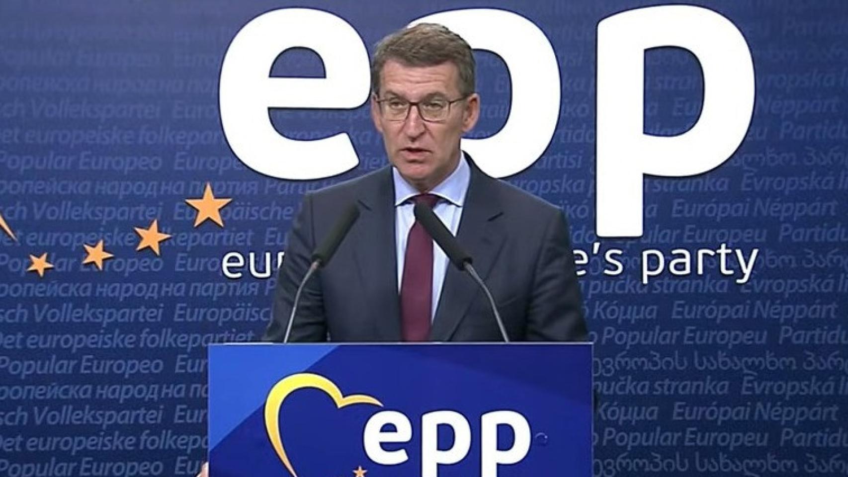 El líder del PP, Alberto Núñez Feijóo, este jueves en Bruselas.
