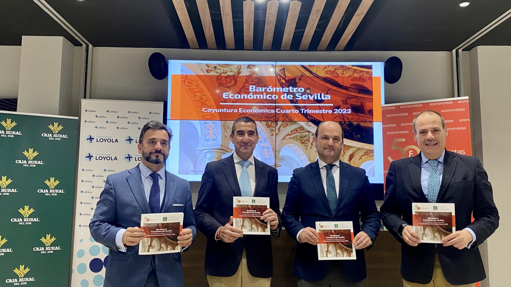 Manuel Alejandro Cardenete, Francisco J. Tato, Antonio José Ramírez y José María Vera en la presentación del Barómetro.